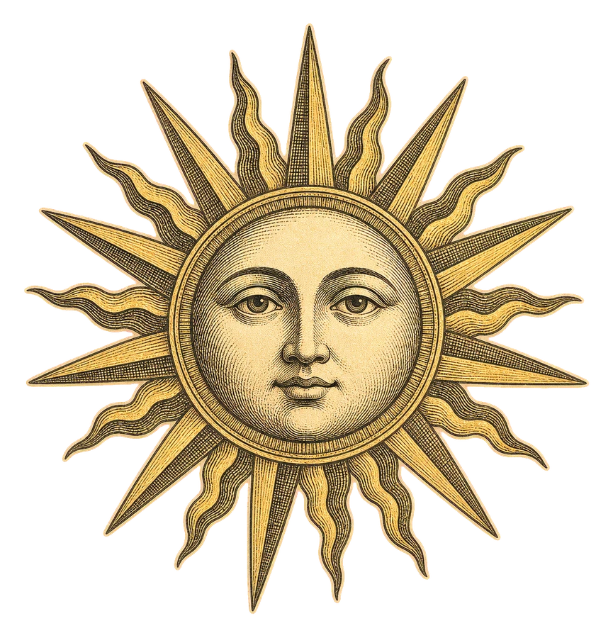 Engraved celestial sun collage element