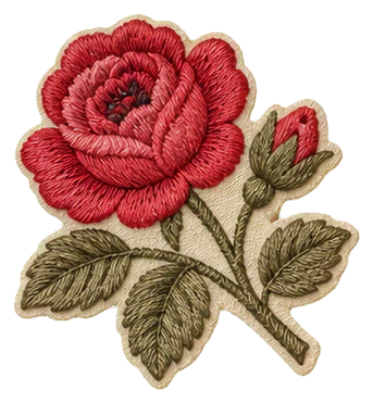 Embroidered rose collage element